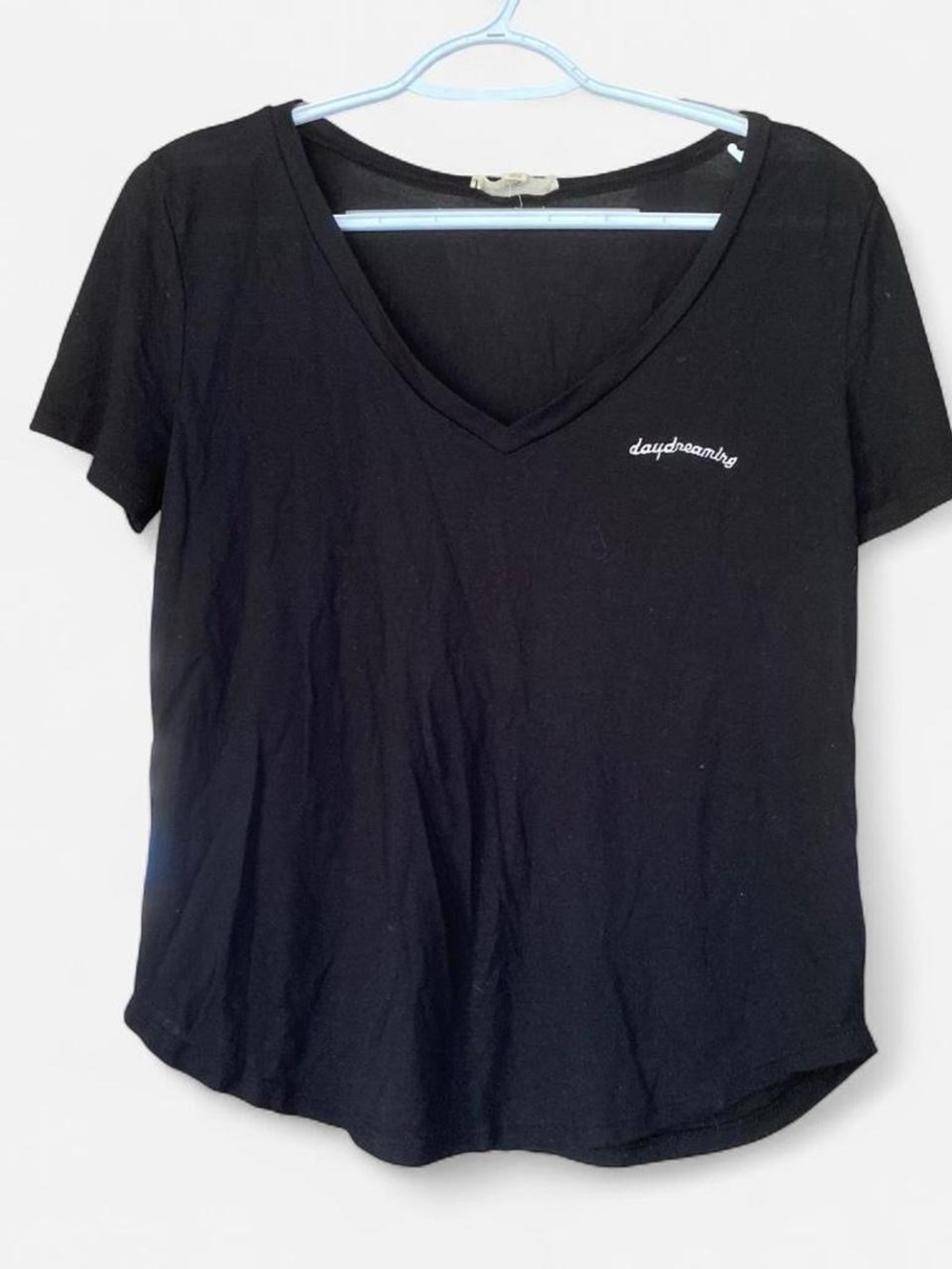 Pacsun LA Hearts Embroidered Black V Neck Top Tumblr Hipster Boho Casual Tee